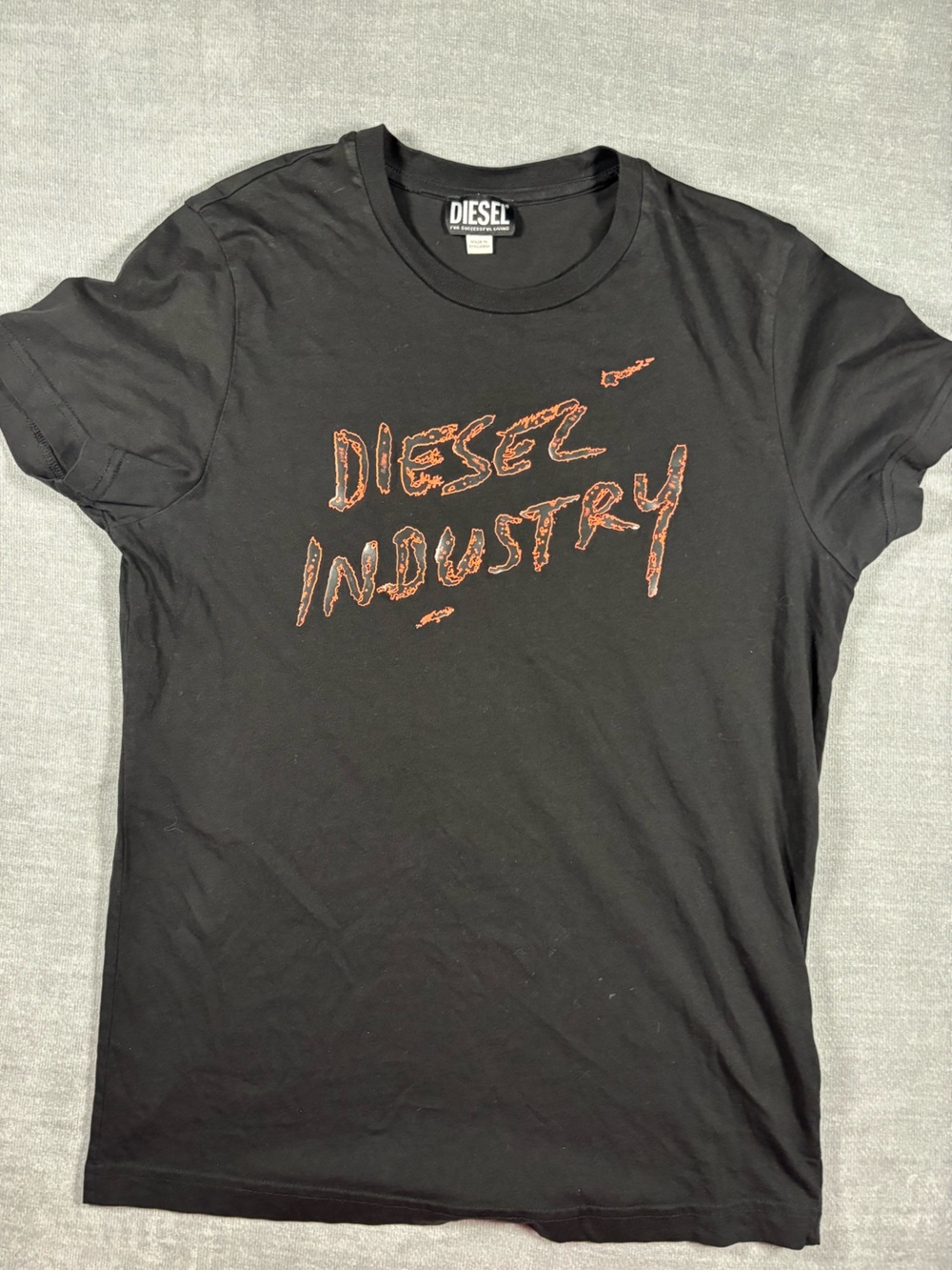 Diesel Black Tee with Orange 'Diesel Industry' Graphic